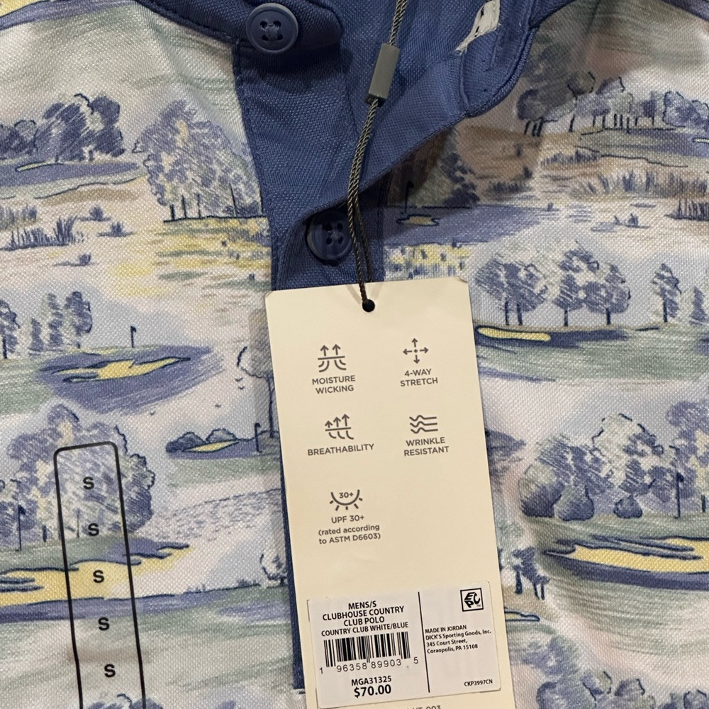 Walter Hagen Clubhouse Country Club Printed Mens Golf Polo White Blue Small NWT - Picture 2 of 3